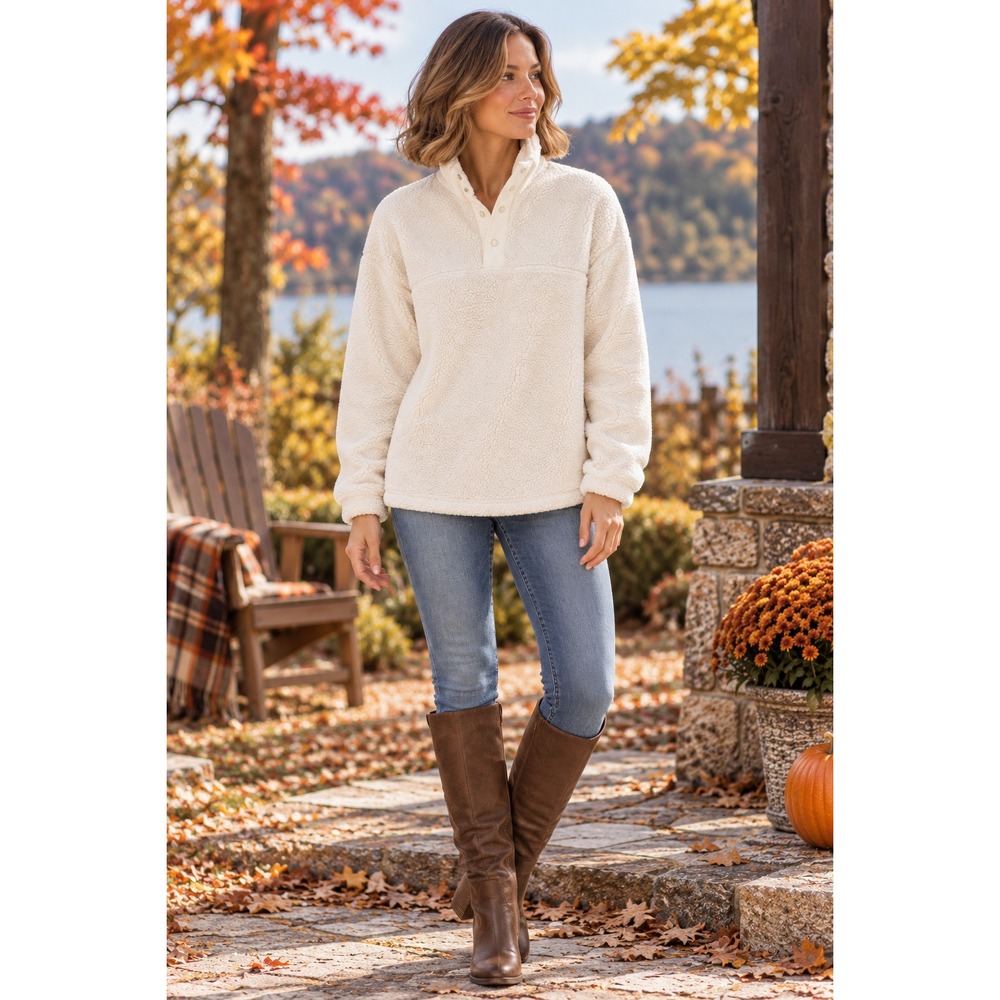 Old Navy Sherpa Fleece Pullover Womens XXL Cream Mock Neck Granola Fall Outdoor